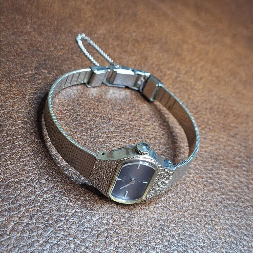 ​RARE VTG Seiko Watch Women 11-3860 WGP Blue Dial Mechanical Mesh Chain RUNS EUC